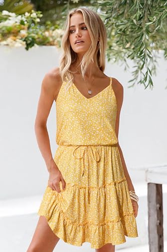 Image of Newshows Women's Summer Casual Dress Cute A Line Ruffle Hem Flattering Fit Beach Vacation Sundress