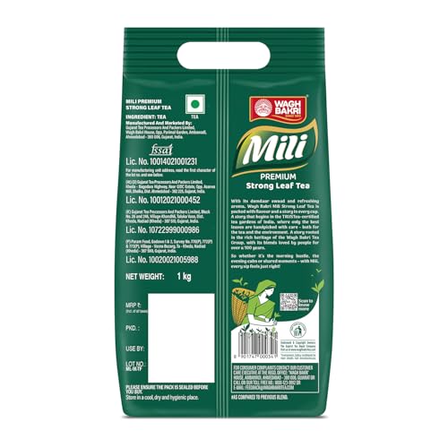 Image of Wagh Bakri Mili Leaf Tea, 1Kg, Green Tea (Pack of 3)