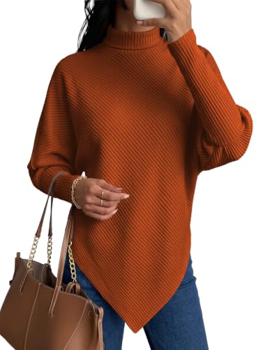 SHEWIN Oversized Sweaters for Women Casual Turtle Neck Sweater for Women Lightweight Pullover Womens Fall Sweaters,(US 20-22) 2XL,Gold Flame