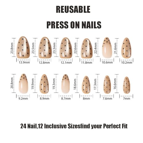 Image of Polka Dot Press on Nails Glitter Fake Nails Medium Almond Nails Press ons | French Tip False Nails with Design Shiny Glossy Full Cover Stick on Nails for Women Manicure 24Pcs,Reusable,Easy Apply
