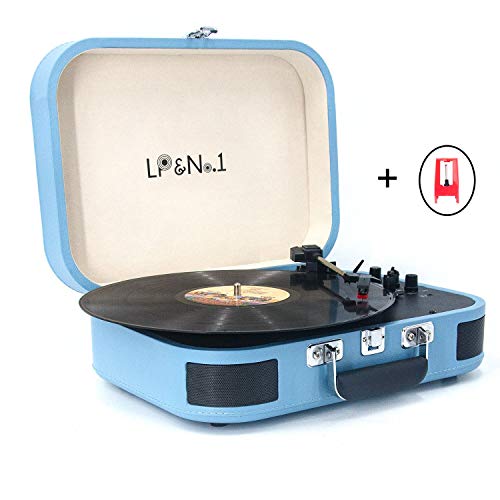 LP&No.1 Portable Bluetooth Turntable with USB Play and Recording,Suitcase 3 Speed Vinyl Record