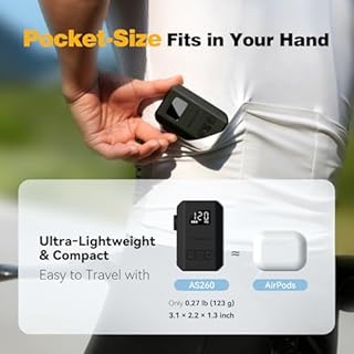 Peakspeak Mini Pompa Elettrica Bici AS260PRO, 120 PSI pompa bicicletta portatile con manometro e arresto automatico, ricaricabile USB-C, gonfiaggio preciso per valvole Presta/Schrader