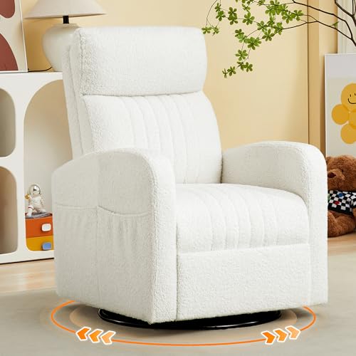 Image of AEMEIOS Swivel Glider Rocking Chair, Boucle Swivel Rocker Chair for Nursery, Morden Gliding Nursing Chairs with High Back for Living Room, Bedroom,Teddy White