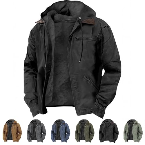 Mens Jackets,Men's Hoodie Full Zip Hoodie,Tactical Jacket,Winter Thickened Fleece Lined (Black,3X-Large)