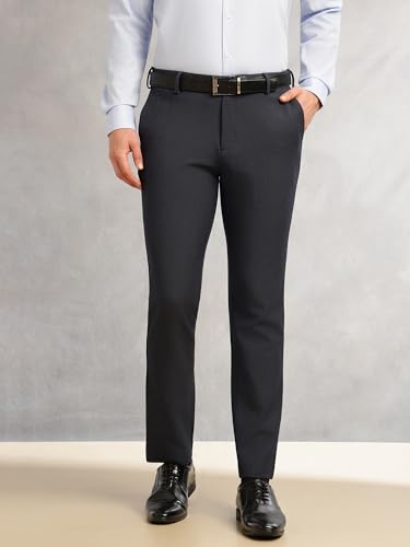 Image of Thomas Scott Men's Regular Fit Mid-Rise Solid Formal Performance Trouser | Flexi-Waist & 4-Way Stretch | 4 Pockets | Button Closure