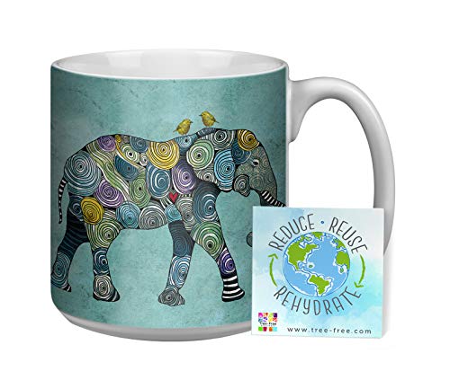 20 Oz Tree-Free Greetings, Ceramic Coffee Mug, Sustainably Sourced Eco-Friendly, Artful Design, Elephant