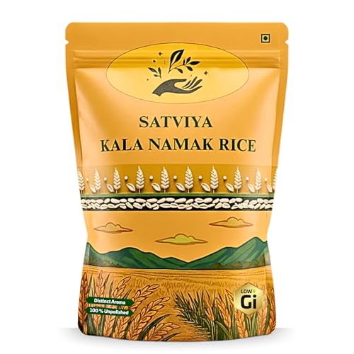 Satviya Kalanamak Diabetic Low GI Rice Unpolished Buddha Rice, Kala Namak Chawal for Diabetics, Blood Sugar Friendly, Protein Powerhouse: Iron & Zinc Rich Whole Grain. (1Kg Small Pack)
