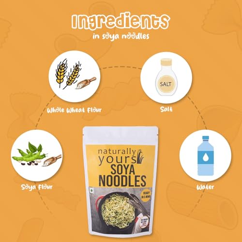 Image of Naturally Yours Soya Hakka Noodles | Soybean & Wheat Protein | No Maida, No Onion No Garlic, Jain Friendly, Vegan, Preservative Free, No MSG | High Protein & Fiber | Tastemaker Inside | 180g Pack