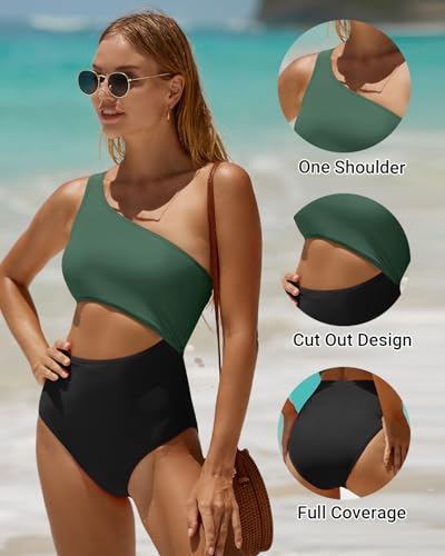 Image of Women's One Piece Swimsuit- One Shoulder Bathing Suit Cutout Tummy Control Swimwear