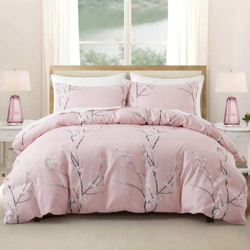 Nyescasa Bettwäsche 135x200 2 Teilig Rosa Blumen Botanisch Muster Bettwäsche-Set Blume Zweig Design Wendebettwäsche Weiche Mikrofaser Bettbezug mit...