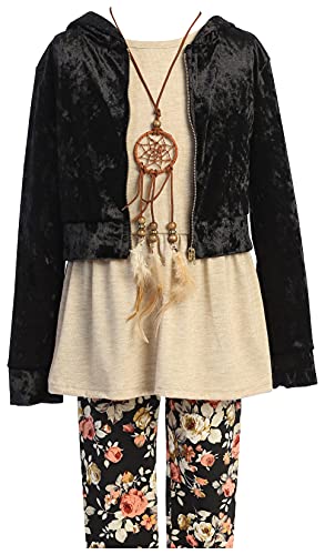 Image of 3 Pieces Top Legging Necklace Holiday Fall Winter Girls Pant Set 4-14