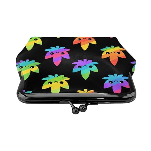 Pu Leather Buckle Coin Purse Cute Leaf Weeds Girls Kiss-Lock Change Purse Wallets2