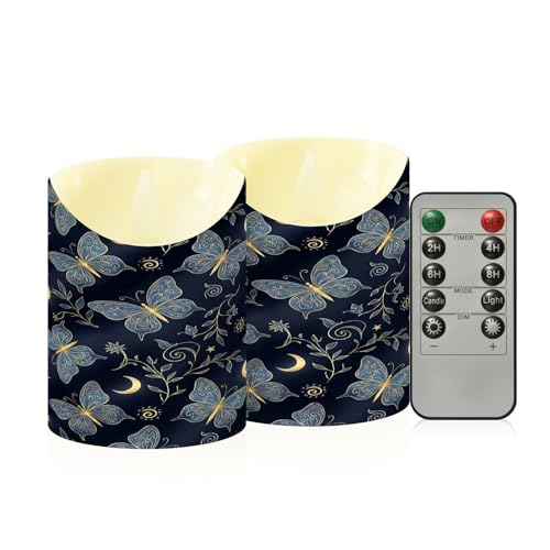 Ewusp Juego de 2 velas LED parpadeantes sin llama de mariposa con control remoto y temporizador, para decoración del hogar, bodas, vacaciones, fiestas, centros de mesa