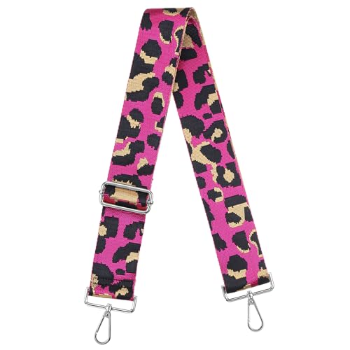 Image of uxcell Purse Strap Replacement, 31-51inch Adjustable Polyester Leopard 2inch Wide Crossbody Shoulder Strap for Handbag Guitar(Rose Red, Silver Buckle)