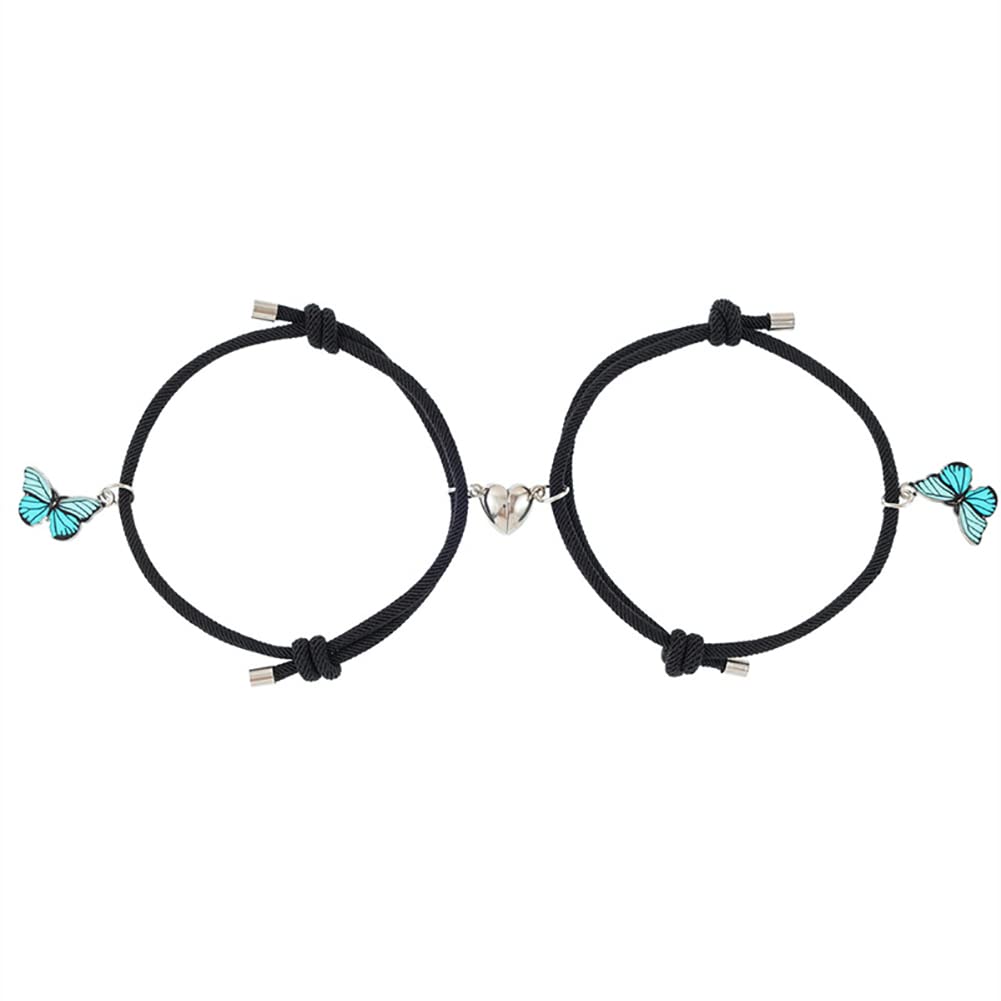 2pcs Magnetic Couple Bracelets Blue Butterfly Relationship Matching Bracelet Set Heart Magnet Mutual Attraction Rope Bracelets Lover Gifts for Best Friend Women Men-image-47