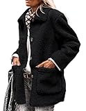 PRETTYGARDEN Women's Winter Faux Fur Coats Long Sleeve Lapel Button Down Pockets Fleece Sherpa Jacket Casual Trendy Outerwear (Black,Large)