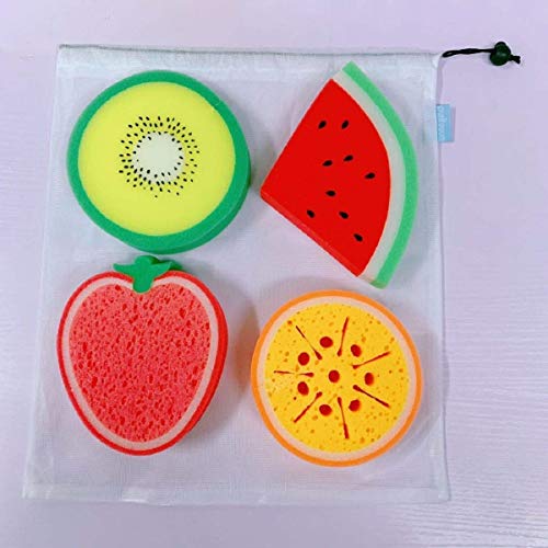 purifyou Premium Kids & Baby Bath Sponge, Set of 4 Fun Fruit Sponges (Set of 4, Assorted Fruits)