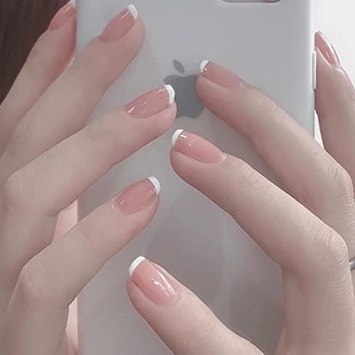 Anzailala Press On Fake Nails Short French Nails 24 Pcs Jelly Glue on False Nails for Women Girl - Image 4