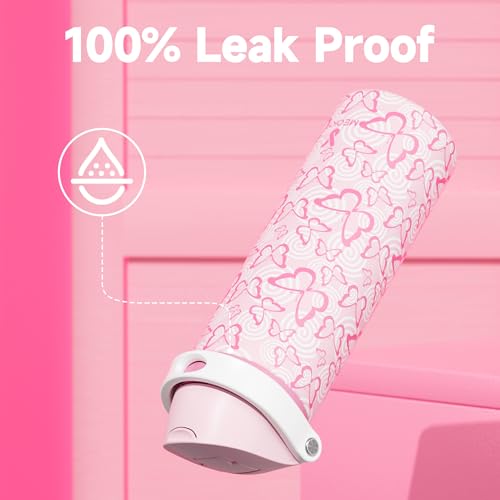 Image of 24 oz Insulated Water Bottle with Straw: Meoky Stainless Steel Metal Water Bottle with 2-in-1 Lid - Leak Proof, Cold for 24 Hours, Protective Silicone Base, BPA-Free for Sports Travel Car, Butterfly