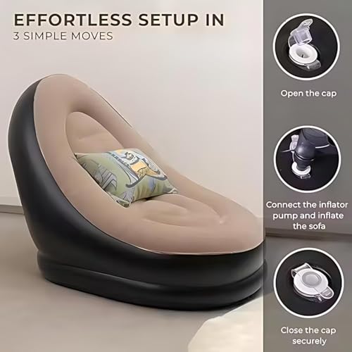 Image of Drumstone (𝐒𝐩𝐞𝐜𝐢𝐚𝐥 𝟏𝟓 𝐘𝐞𝐚𝐫𝐬 𝐖𝐚𝐫𝐫𝐚𝐧𝐭𝐲 Inflatable Lounge Sofa Chair | Lightweight Foldable Air Seat for Beach Camping Backyard & Living Room | Easy Inflate Portable Lounger