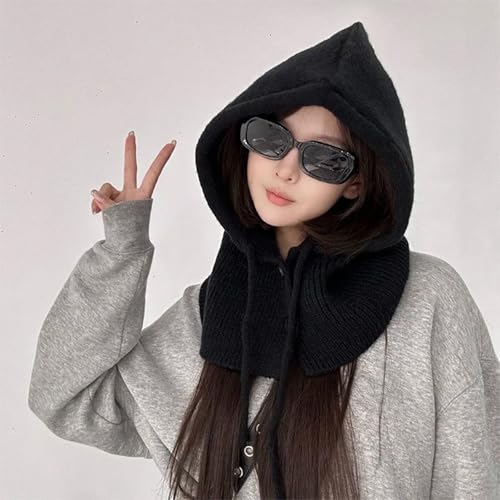 BSITSSS Warme Kapuzenschal 2 in 1, Multifunktionale Schalmütze Damen, Modisch Weiches Balaclava Damen, Schal mit Kapuze mit Kordelzug, Mützenschal für Outdoor-Sportarten