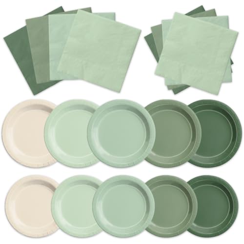 Image of CMUSKO Sage Green Baby Shower Decorations - 150pcs Gradient Plates & Napkins Kit Serves 50 - Party Supplies for Birthday,Wedding