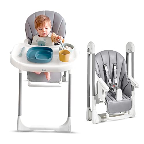 KÜB Trona de Bebe Evolutiva Compacta, Plegable, Ajustable y Regulable con Bandeja Extraíble - Sillita de Bebé Alta Infantil con Respaldo Reclinable para Niños - Edad 6 a 36 meses. (Gris) Cover