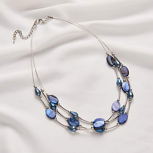 Pearl&Club Crystal Layered Statement Necklace For Women - Choker Necklace With Chunky Silver Chain, Birthday Gifts For Women (13-Blue) #TOP4