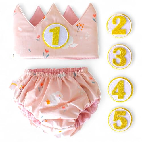 Conjunto Cumpleaños para Bebé de 1 año – Corona y Cubrepañal – Smashcake   Disfraz para sesiones de fotos de Cumpleaños – Colección Presumida 12 18 M