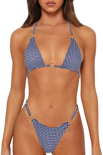 Image of MIKETAI Sexy Bikinis for Women 2 Piece Bikini Spaghetti Strap Swimsuits Solid Color Bathing Swimwear Triangle Bathing Suit