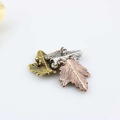 Image of Antique Plated Maple Leaves Brooch Suit Sweater Collar Lapel Metal Pin Leaves Brooches Accessories