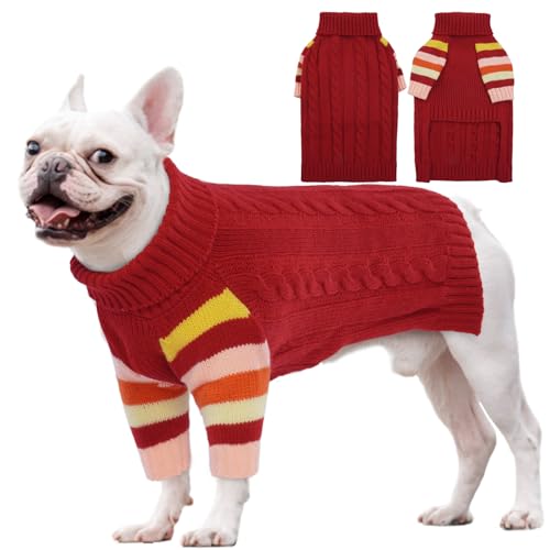 Image of Dog Sweater for Small Dogs, Turtleneck Pullover with Sleeve, Red M