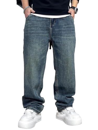 Men’S Vintage Classic Straight Fit Denim Cargo Pants Button Fly Distressed Heavy Full Length Streetwear Plus Size Jeans