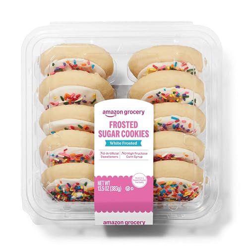 Amazon Grocery, White Frosted Sugar Cookies, 13.5 Oz, 10 Ct, Frozen