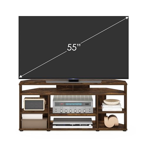 Image of Furinno BESI TV Stand, No Tools Assembly Industrial Style Entertainment Center, TV Console for TV up to 46 Inch, for Living Room, Bedroom, Amber Pine