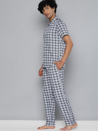 Image of The Indian Garage Co Men's Cotton Slim Fit Polka Dot Shirt & Pant Lounge Wear Set