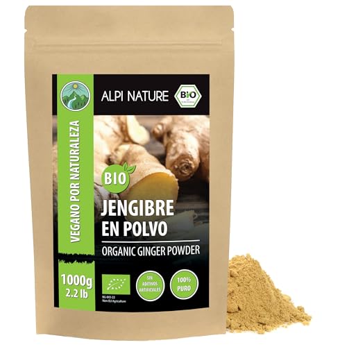 Alpi Nature Jengibre Orgánico en Polvo 1kg, Raíz de Jengibre Molida y Seca para Cocinar