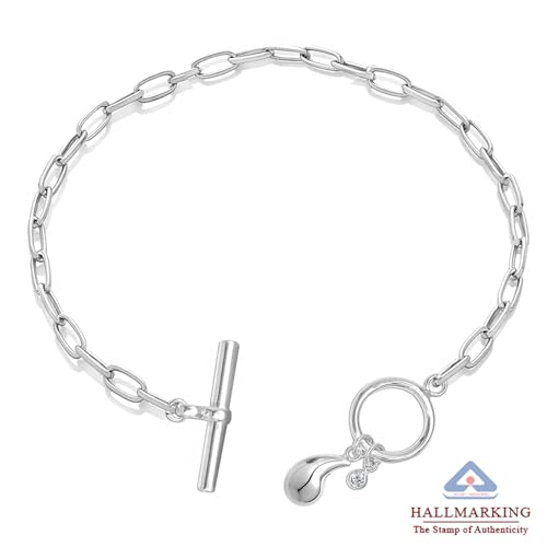 Image of TRUESILVER ACPL 925 Sterling Silver Bracelet for Women | BIS Hallmarked T-Bar Interlock Link Chain Bracelets Gift for Anniversary Wedding Birthday