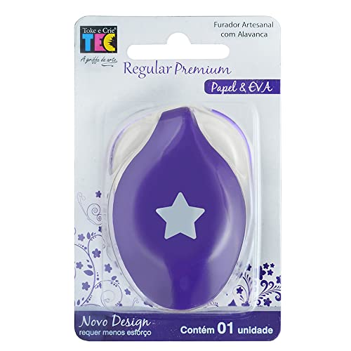 Toke e Crie 6658, Furador Papel e EVA, Regular Estrela 2 com Alavanca 16 mm, Multicolor