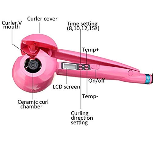 Temperature Adjustable Professional Auto Rotating Steam Curl Ceramic Curler with Spray Steamer (Pink)