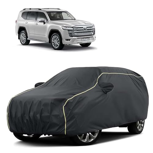 Image of Sulfar 100% Water Resistant Car Body Cover Compatible with Mirror for Toyota Land Cruiser 300 (Triple Stitched, Full Bottom Elastic, Dark Grey Tafetta with Yellow Piping)