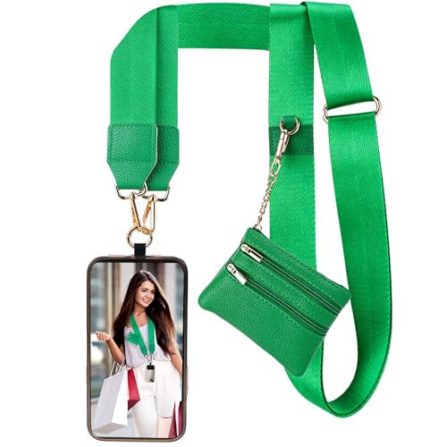Image of XANGNIER Clip and Go Strap for Phone with Wallet Crossbody, Phone Strap with Zippered Wallet, Adjustable Anti Theft Cellphone Lanyard for Women, Cellphone Chain Accessories,Forest Green