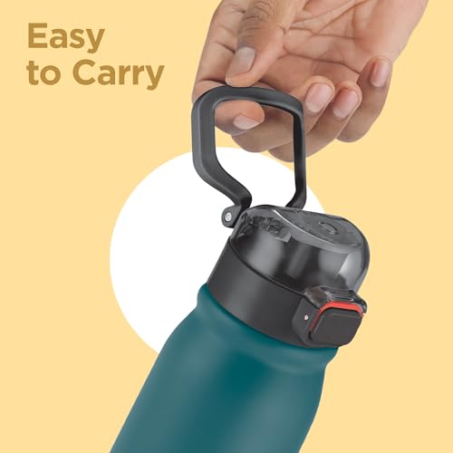 Image of MILTON Reva 750 ISI Certified Stainless Steel Water Bottle with Twin Lid Sip or Gulp, 750ml | Single Wall, BPA-Free, Leakproof | Sturdy Handle | Ideal for Home, Office, Gym & Travel, Teal Blue