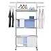 Séchoir, Sèche-linge, Étendoir, Tour à linge | 30m de corde à linge, pliable, réglable en hauteur, mobile | avec tige télescopique et aile latérale | pour l'intérieur et l'extérieur (4 niveaux)