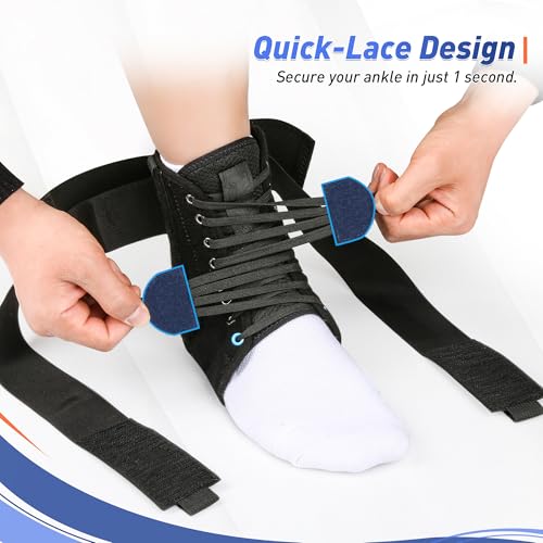 Image of T TIMTAKBO Quick Lace Up Ankle Brace with Figure 8 Straps for Women & Men | Easy On & Off, Removable Side Stabilizers, Breathable Mesh, Ankle Support for Sprained, Basketball Volleyball Running