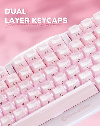 GravaStar Mercury K1 Mechanische Tastatur mit Aluminiumrahmen, 75% Wireless Gaming Tastatur Hot Swap Custom Keyboard mit Knopf,Gasket,RGB Tri-Mode Tastatur,PBT-Tastenkappen, 8000mAh - Farbverlauf Rosa – Bild 4