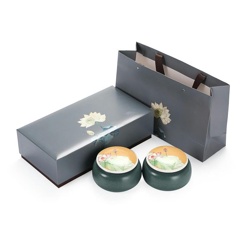 NANZU 9 * 14.5CM Barattoli di Ceramica di Loto Dipinti a Mano Rossi con coperchi Confezione Regalo Barattoli di Ceramica ermetici per tè e caffè Barattoli di Porcellana