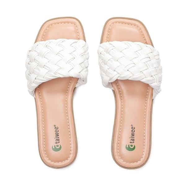 Ataiwee Women's Flat Slide Sandals - Fashionable Braided Elegant Cross Strap Flat Summer Sandals.