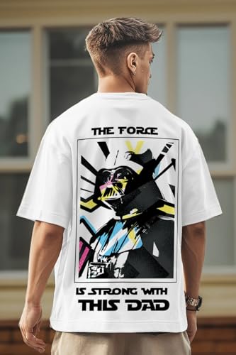 Image of Veirdo White Oversized Cotton Star Wars Print Crew Neck T-Shirt for Men