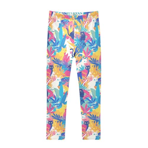 KLL Art Illustration Cats Toddler Girls Active Leggings Comfortable High Waisted Athleisure Pants Gym